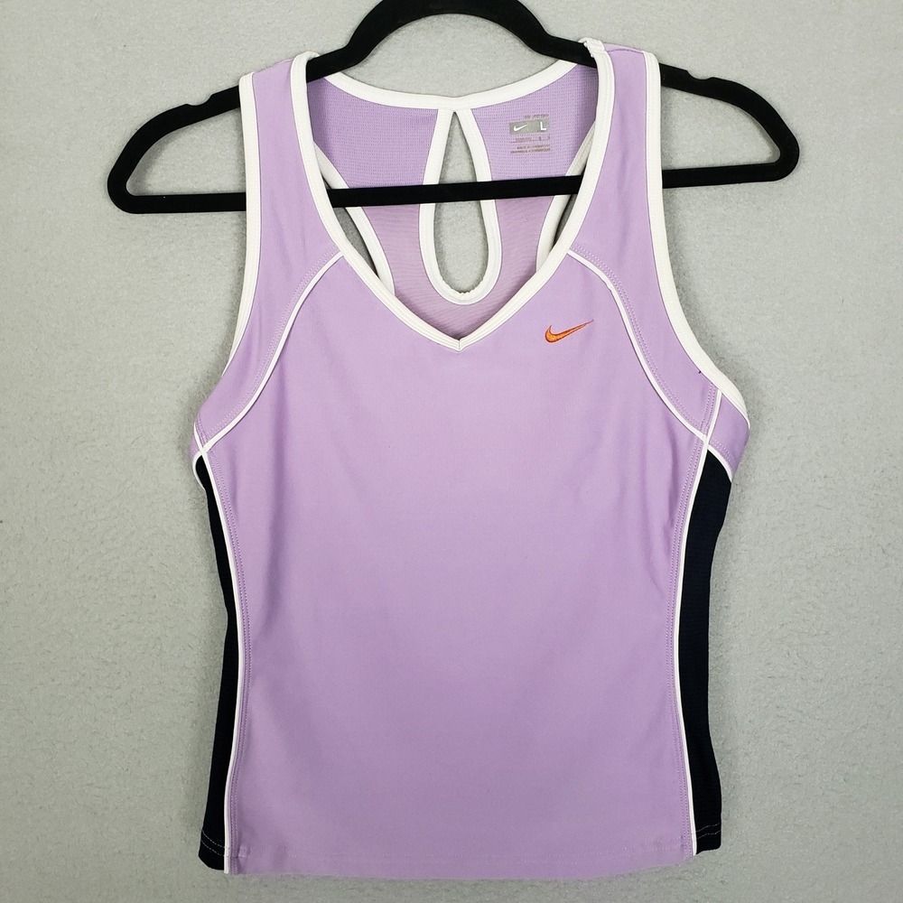 Nike Women's L Racerback Tank Top Pastel Purple Running Track Stripe Athletic - Picture 2 of 13
